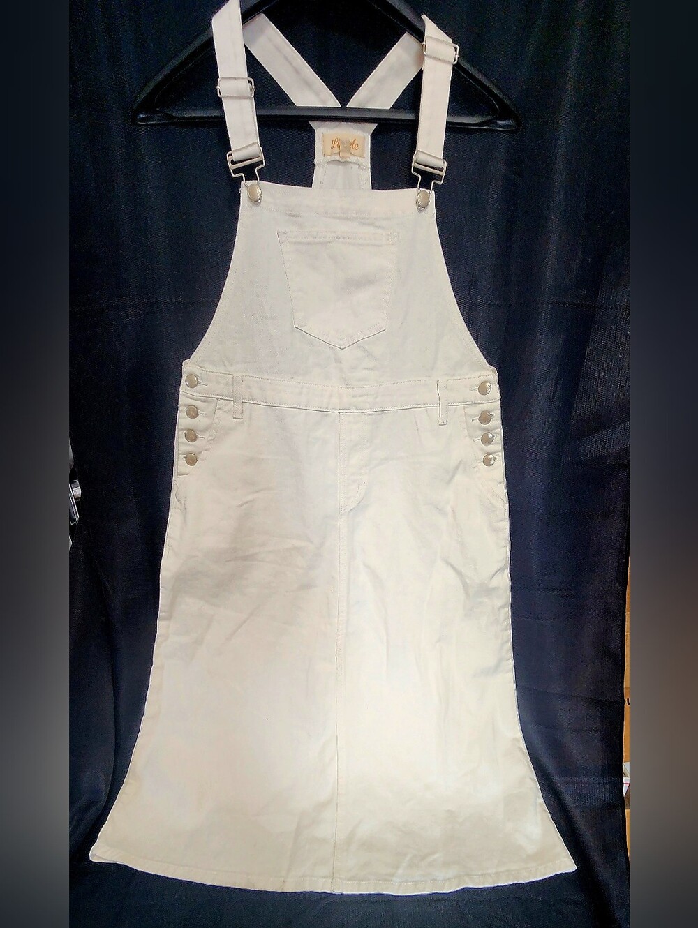 Listicle Cream Denim Overall Dress with Button-Side Details
